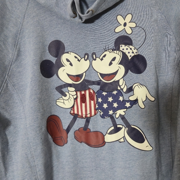 Disney Parks XL Mickey & Minnie Mouse Blue Casual Cowl Neck Pullover Sweatshirt - Picture 2 of 12